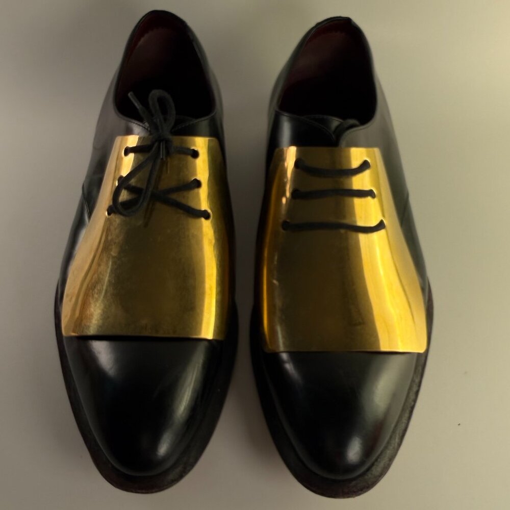 Celine Gold Metal Plate Lace-up Oxfords